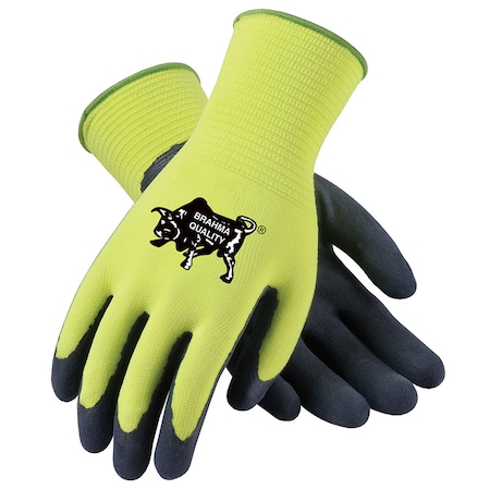 Safety Works Large Hi-Vis Yellow Brahma Seamless Knit MicroSurface Grip Glove Latex WA3173A
